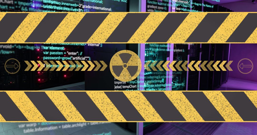 Nuclear Hazard Symbol Overlapping Futuristic Data Center