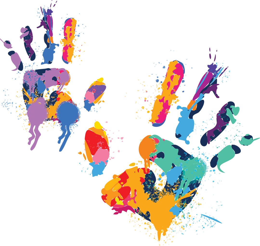 Colorful Handprints on Transparent Background Illustrating Creativity and Art