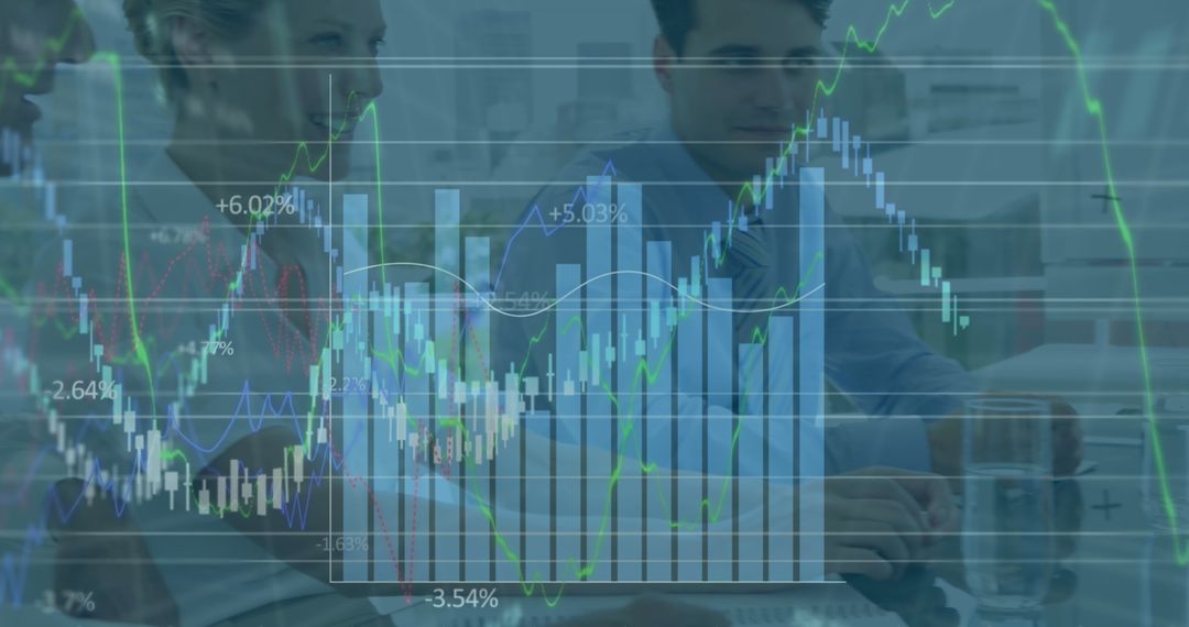 Business Team Analyzing Dynamic Stock Market Data Graphics