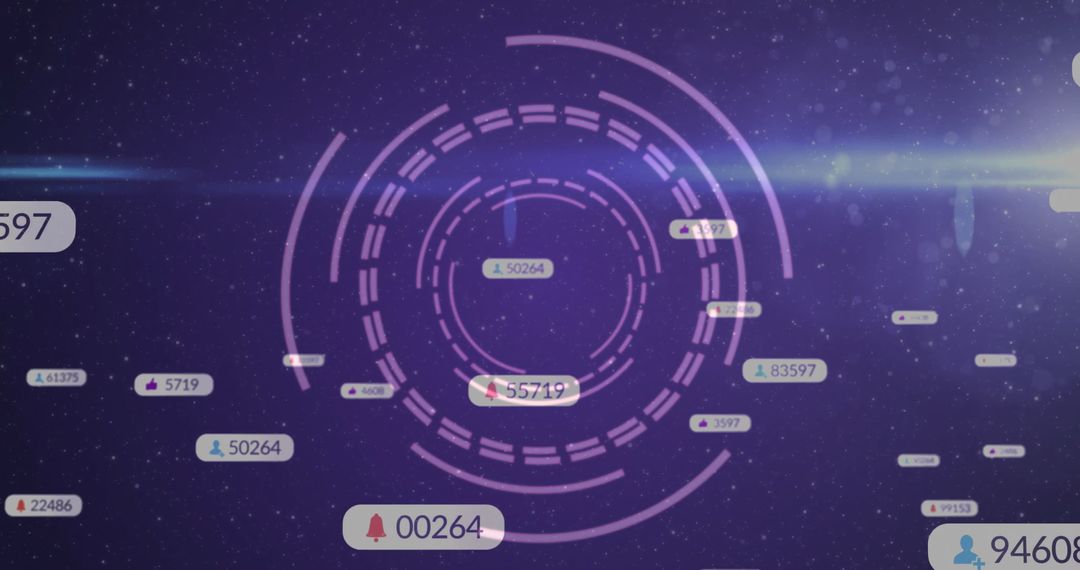 Futuristic HUD Interface with Digital Notifications in Cosmic Scene
