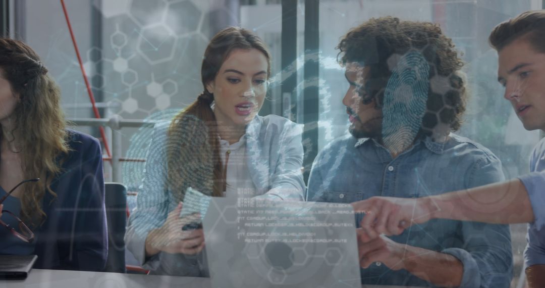 Diverse Team Analyzing Cyber Security Solutions in Modern Office