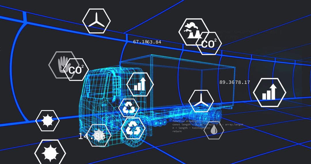 Digital Truck Model with Icons and Data Indicators