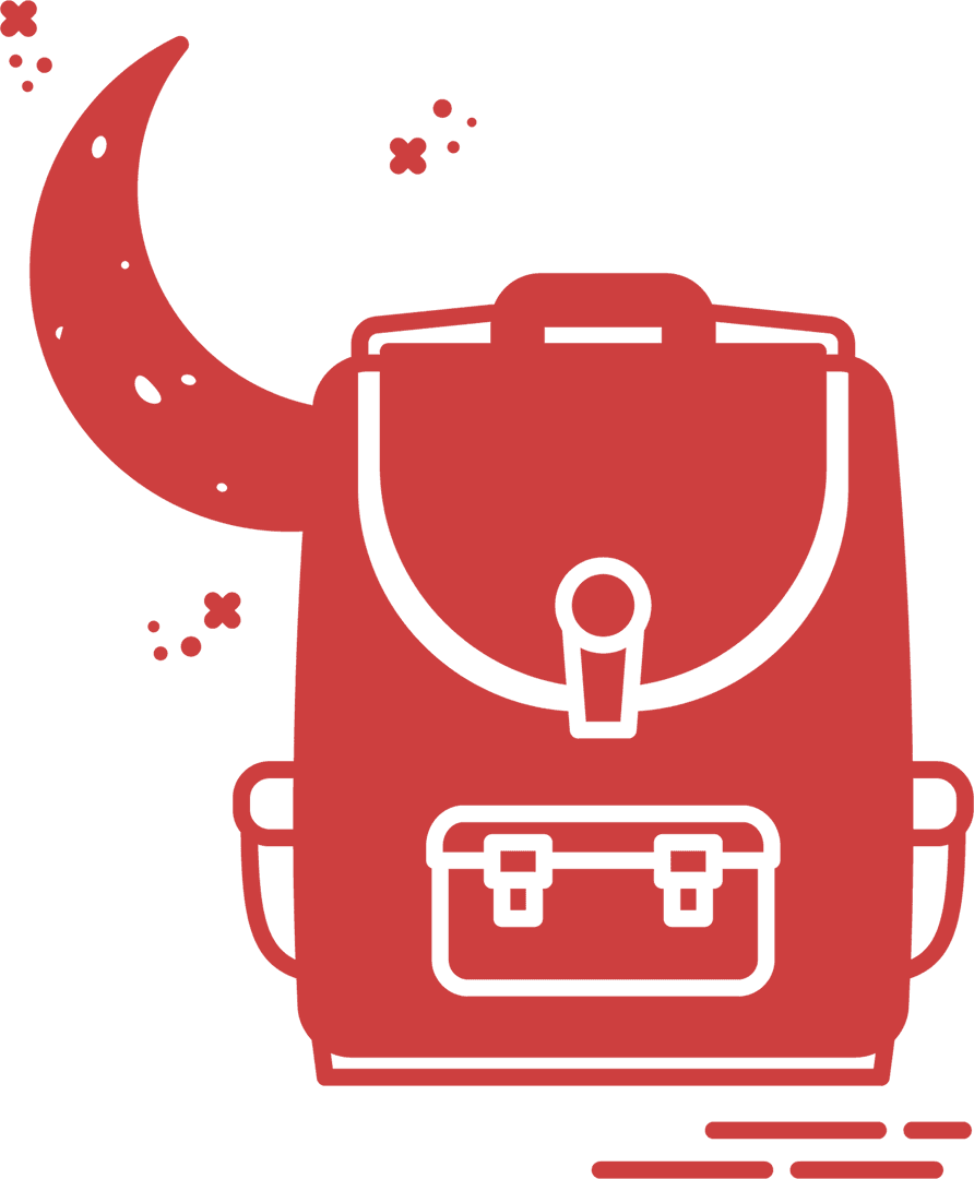 Red Backpack with Moon on Transparent Background Signifying Travel