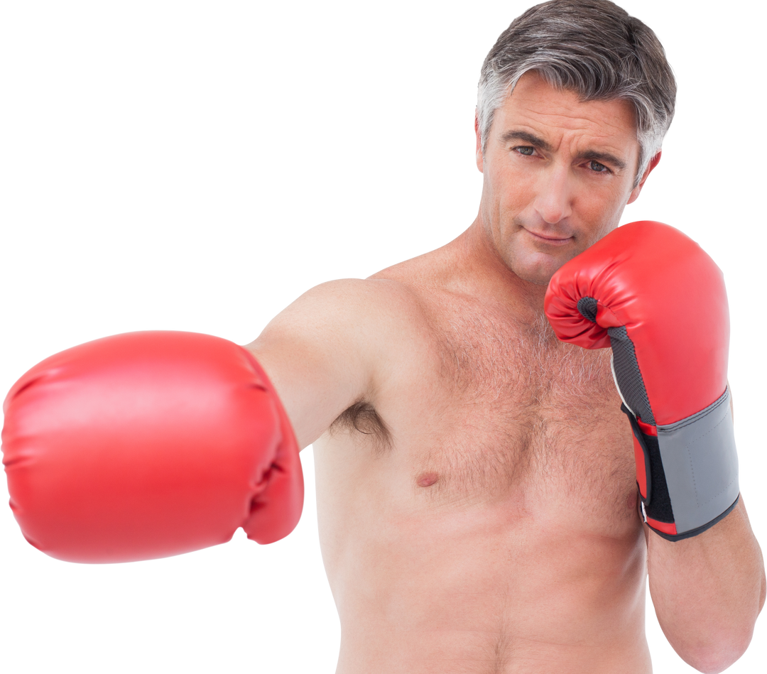 Fit Mature Man Punching with Red Boxing Gloves Transparent Background - Download Free Stock Images Pikwizard.com