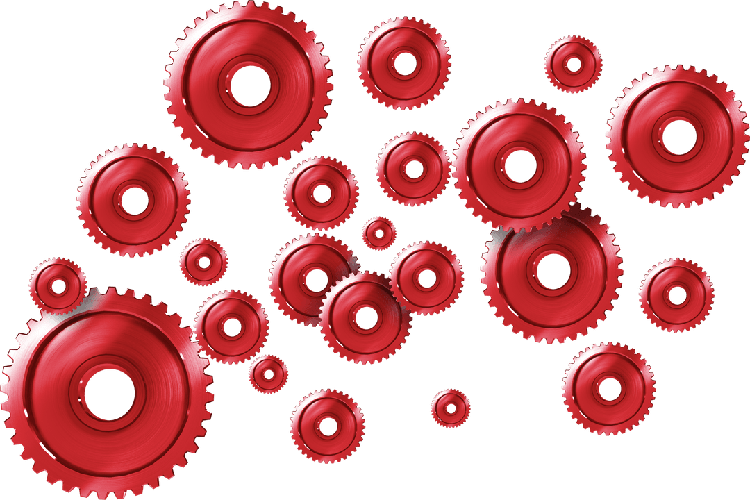 Red Gears on Transparent Background Digital Illustration