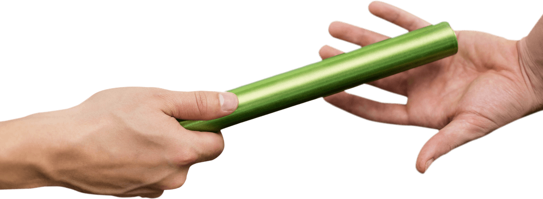Transparent Hands Exchanging Green Baton in Relay Race Close Up