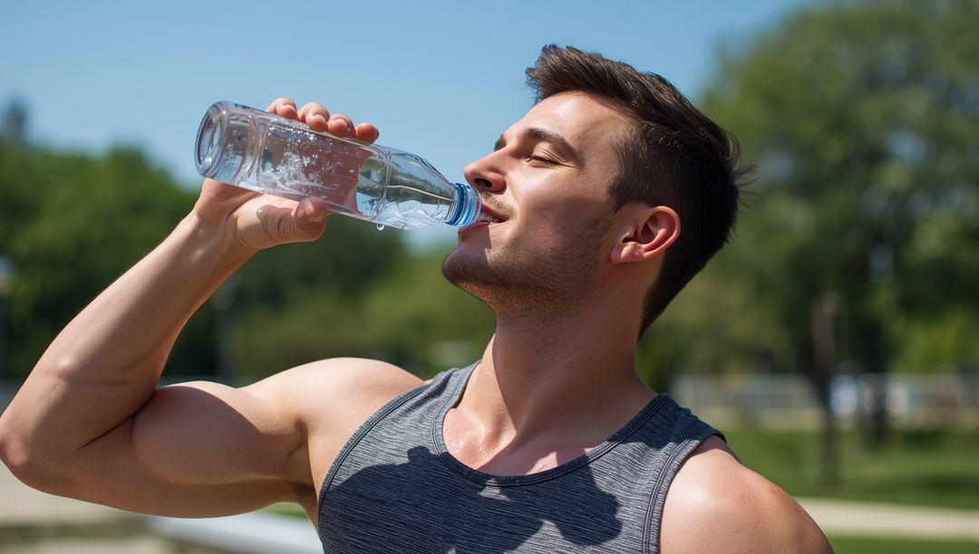 Man Hydrating After Exercising in Sunny Park Scene