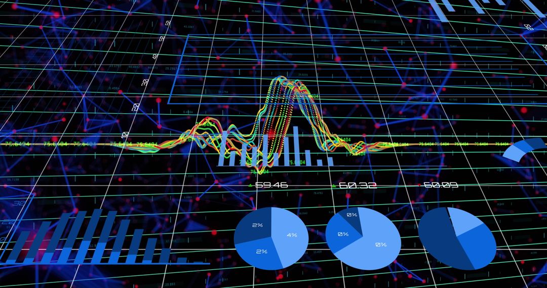 abstract digital interface with dynamic graphs and charts