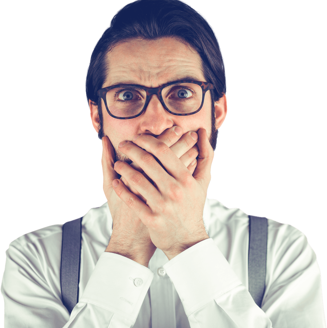 Transparent Background Surprised Man Covering Mouth
