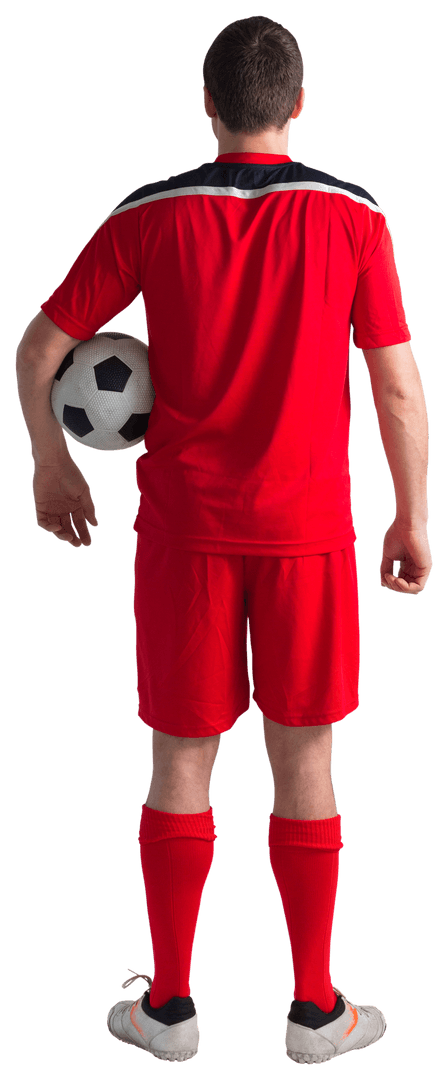 Football Player Wearing Red Uniform Holding Ball Transparent Background