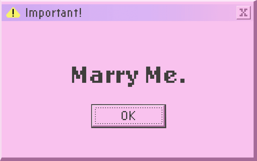 Retro Pixel-Art Marriage Proposal Dialog on Transparent Background