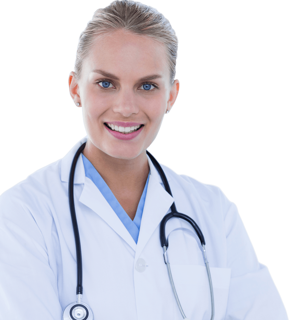 Transparent Smiling Female Doctor Portrait with Stethoscope