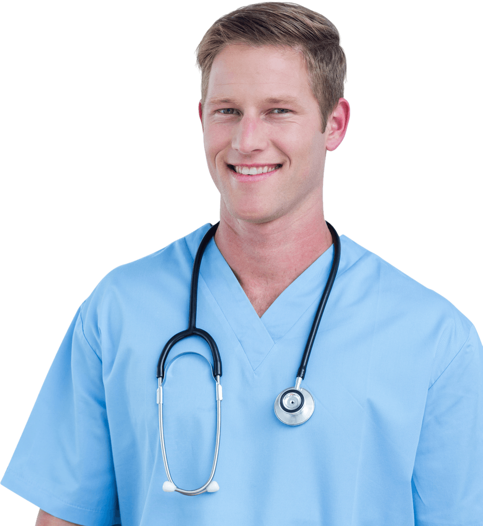 Transparent Background Smiling Male Surgeon Portrait