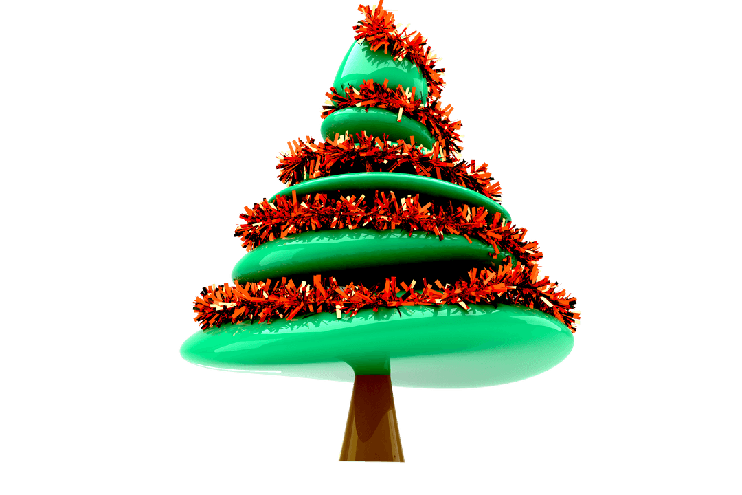 Digital Christmas Tree with Red Garland on Transparent Background