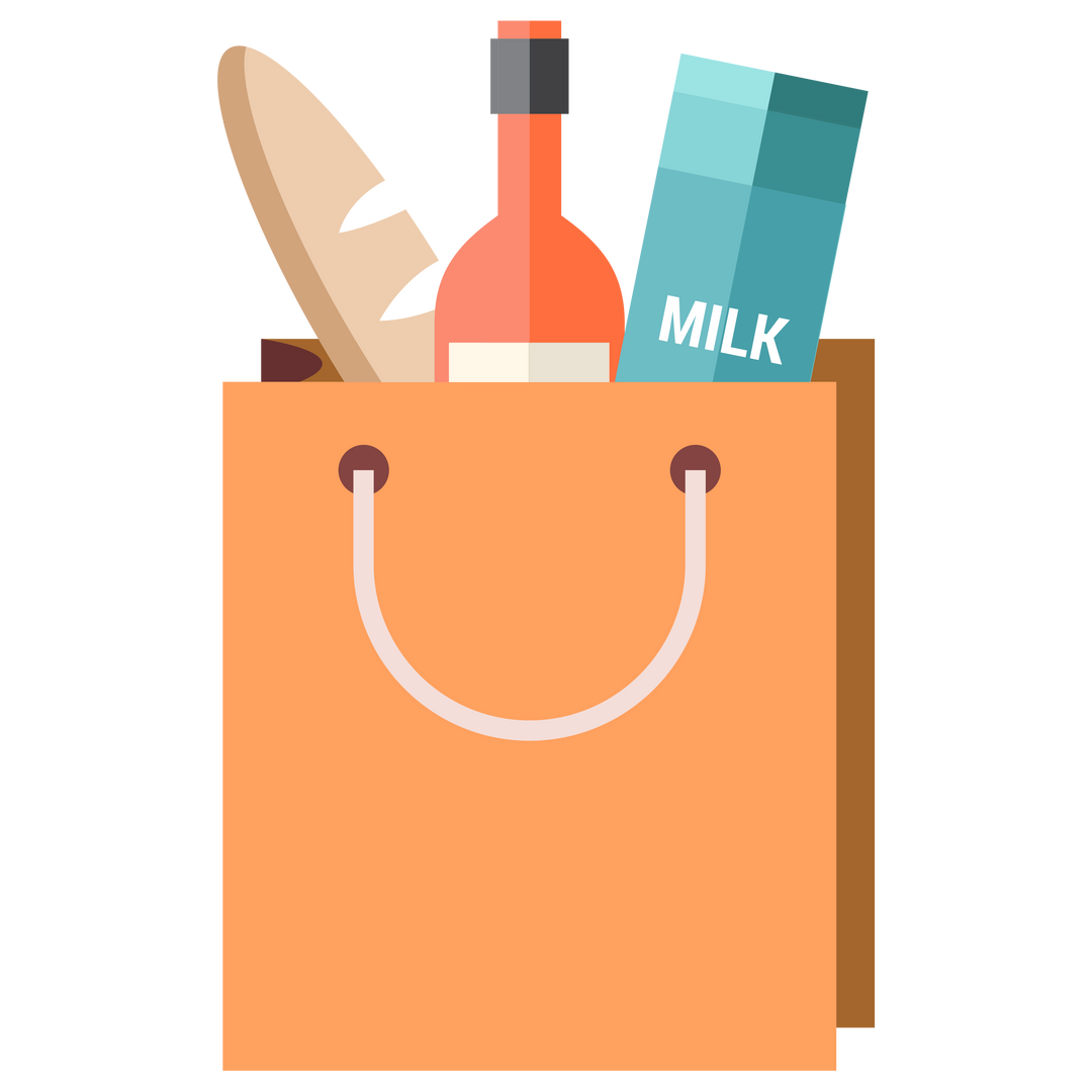 Orange Shopping Bag with Milk, Wine, Bread Vector on Transparent Background - Download Free Stock Images Pikwizard.com