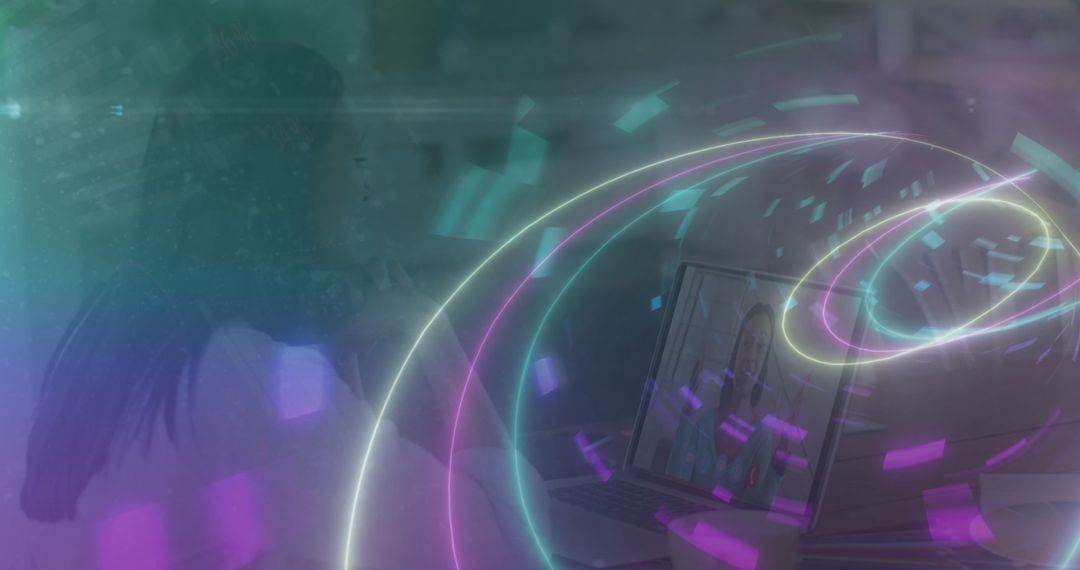 Abstract Digital Connections with Woman on Laptop