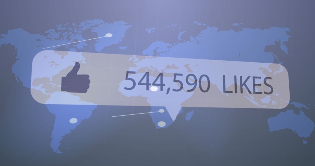Global Social Media Likes Increase on Digital World Map