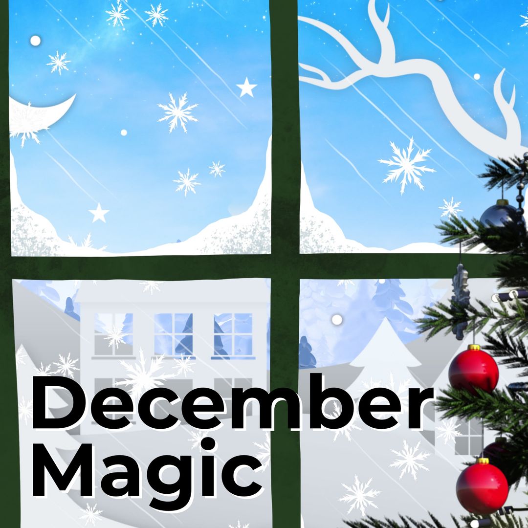 Snowy Winter Wonderland through Frosted Window