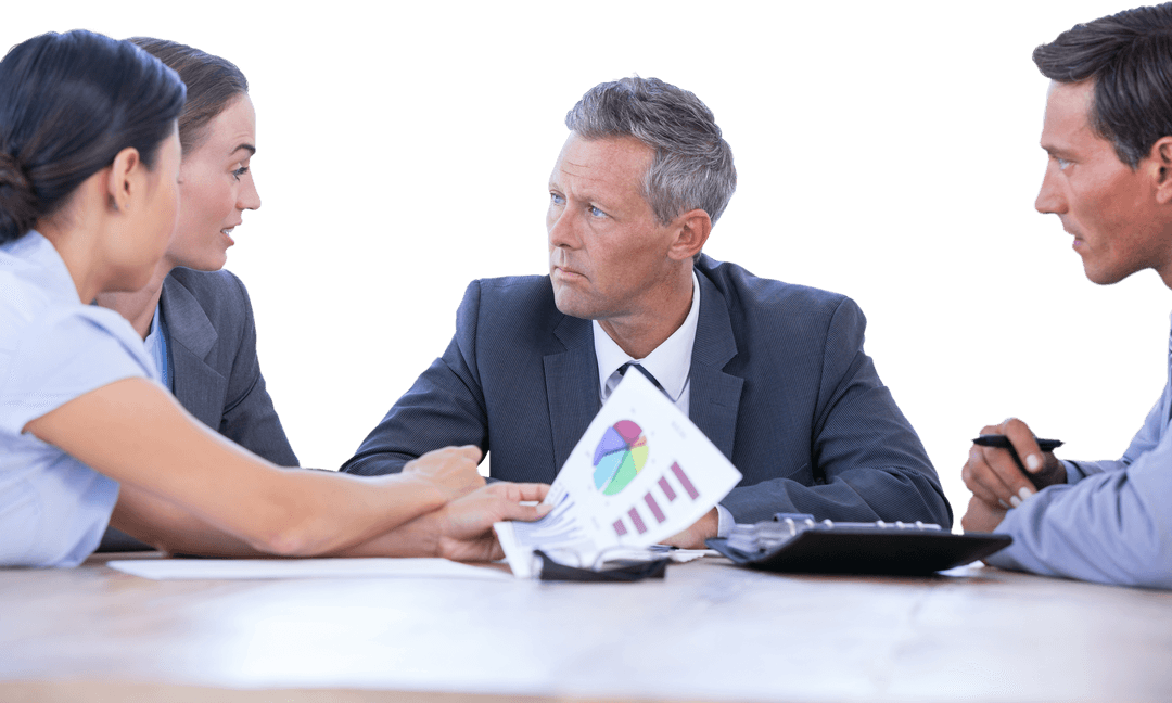 Transparent Business Meeting Analyzing Charts in Office