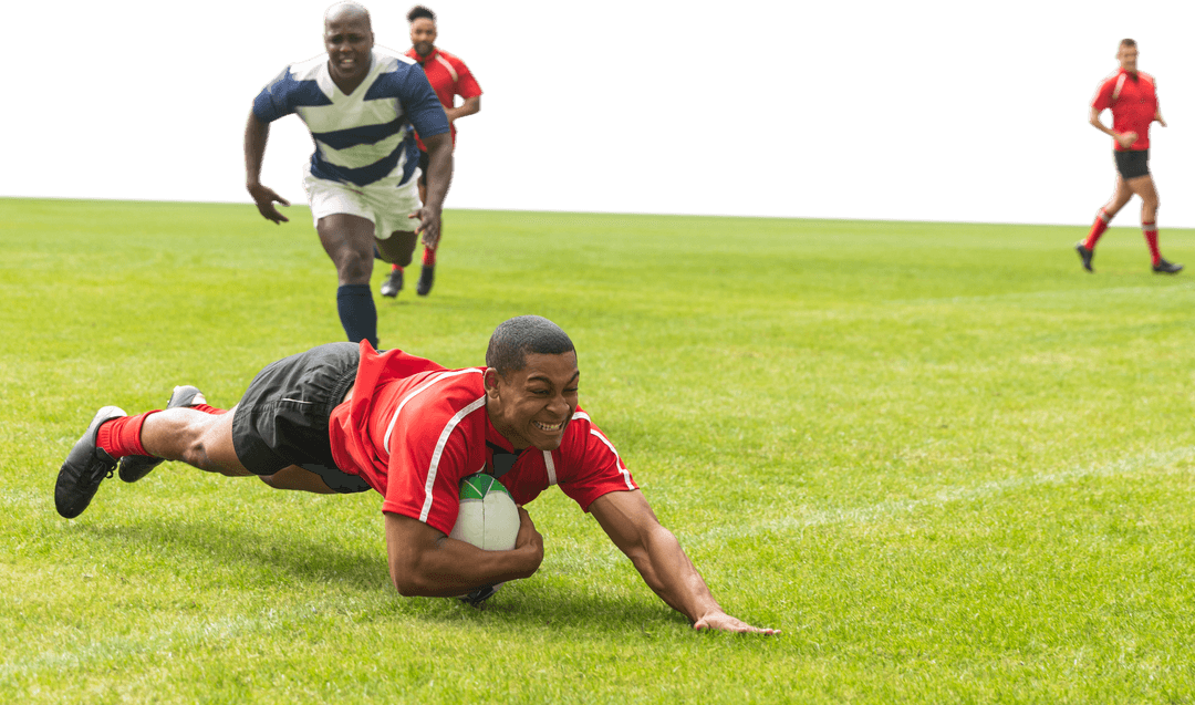 Dynamic Rugby Tackle on Transparent Background