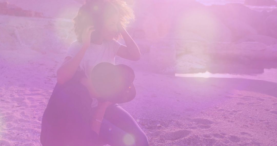 Couple Enjoying Romantic Beach Moment with Smartphone