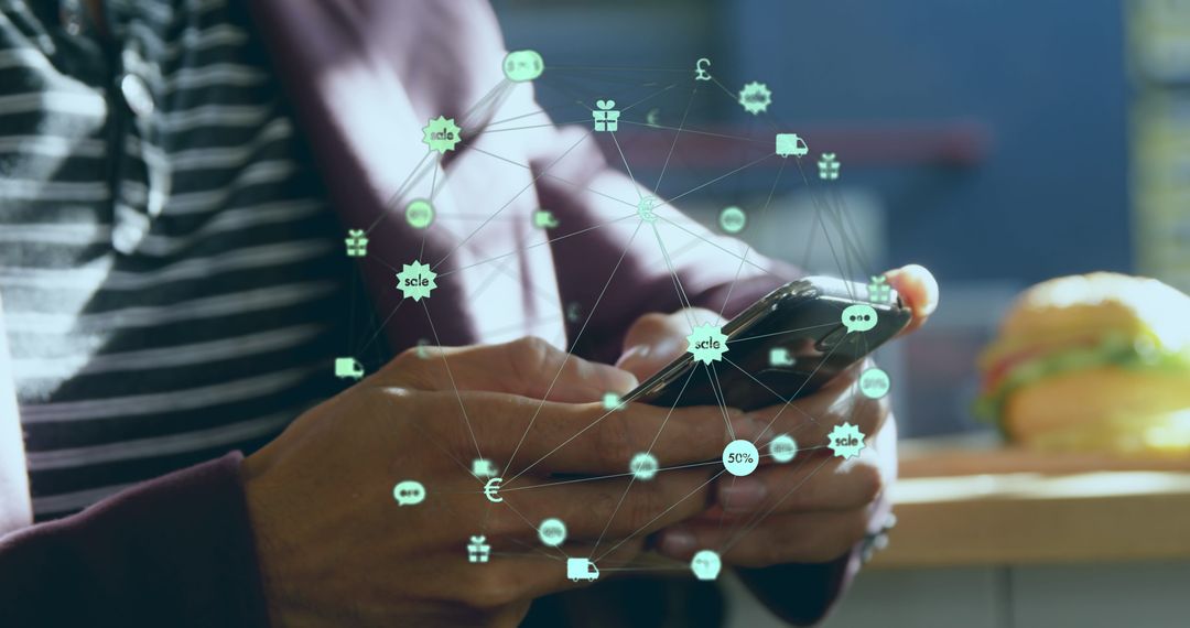 Connected World Concept Circles Floating Over Smartphone User