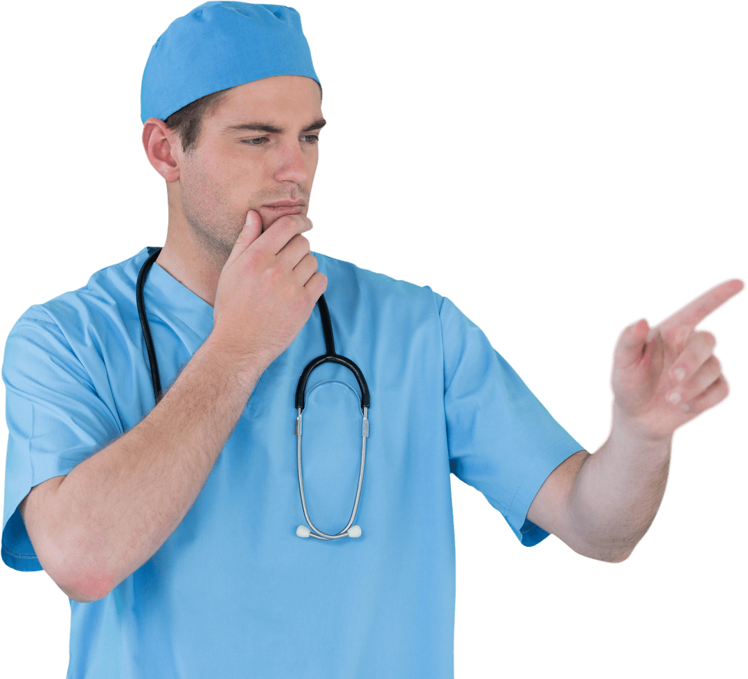 Transparent Surgeon Interacting with Futuristic Digital Interface