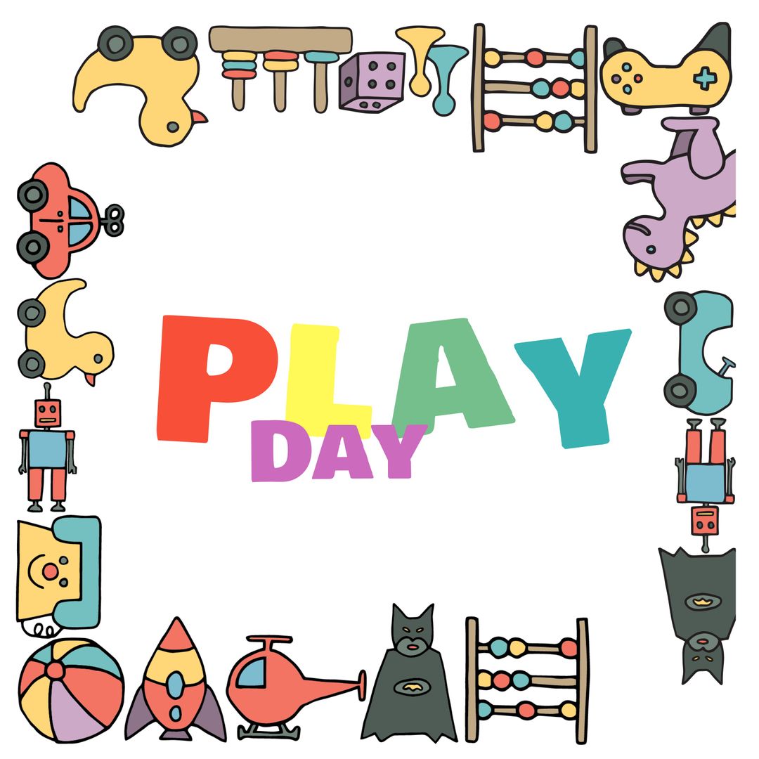 Colorful Playday Celebration with Various Toys Border