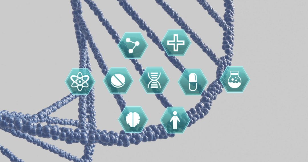 Medical Icons on DNA Strand Background Representing Health Technology