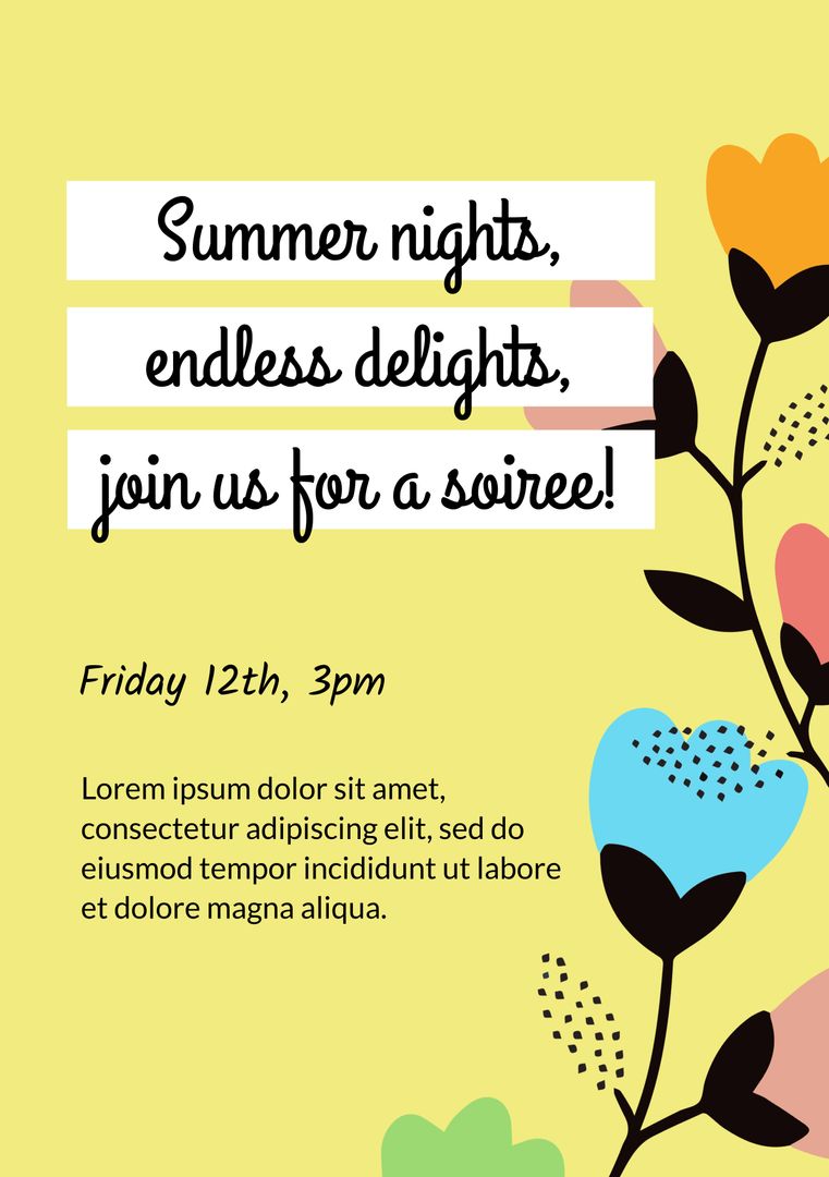 Colorful Summer Party Invitation with Floral Design
