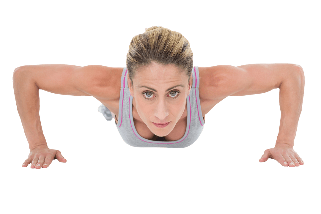 Focused Woman Doing Push-Ups Transparent Background Fitness