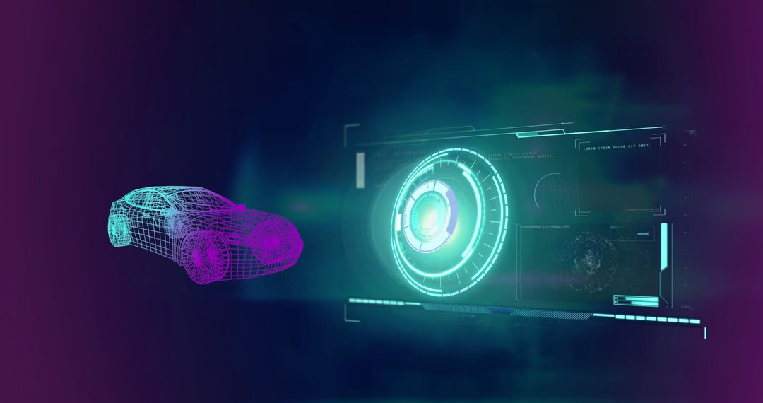Futuristic 3D Car and Digital Interface Data Processing
