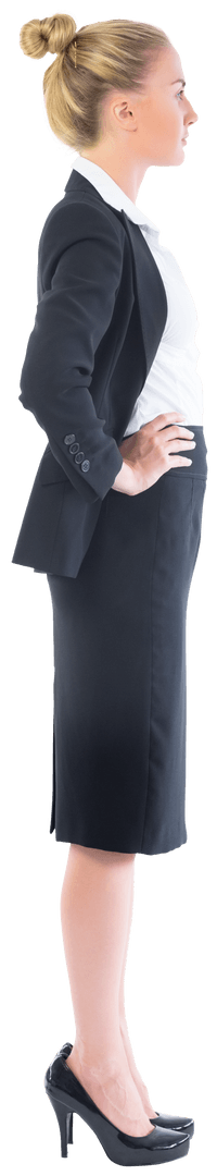 Transparent View Businesswoman in Profile with Hands on Hips