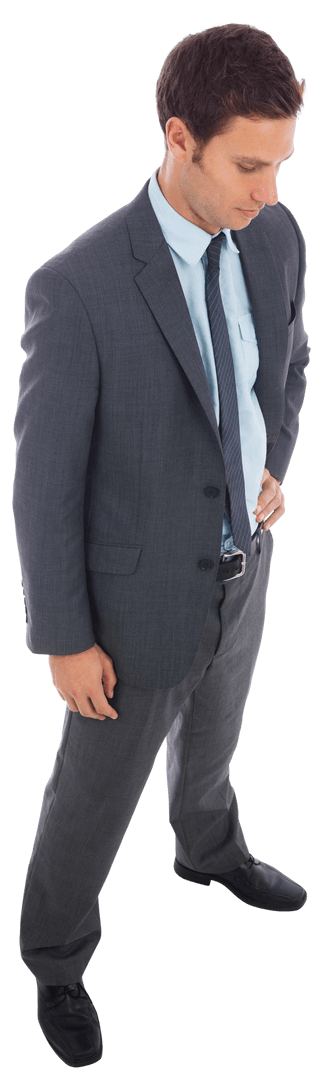 Transparent Stern Businessman Standing with Hand on Hip