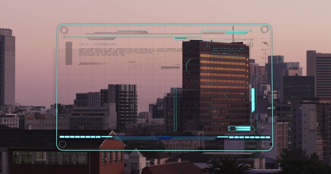 Futuristic Data Interface Over Urban Skyline
