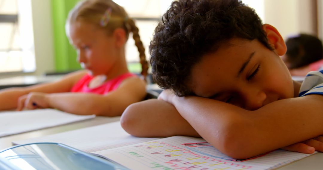 Tired Students Sleeping at School Desks
