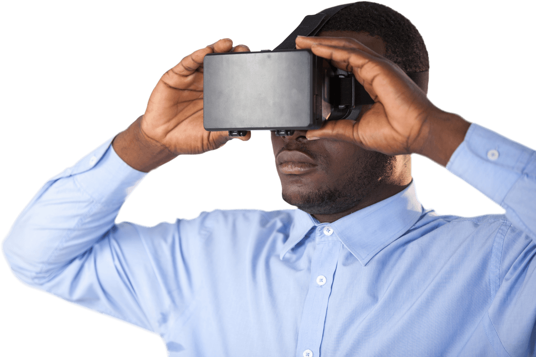 Transparent Background African American Man Using VR Headset