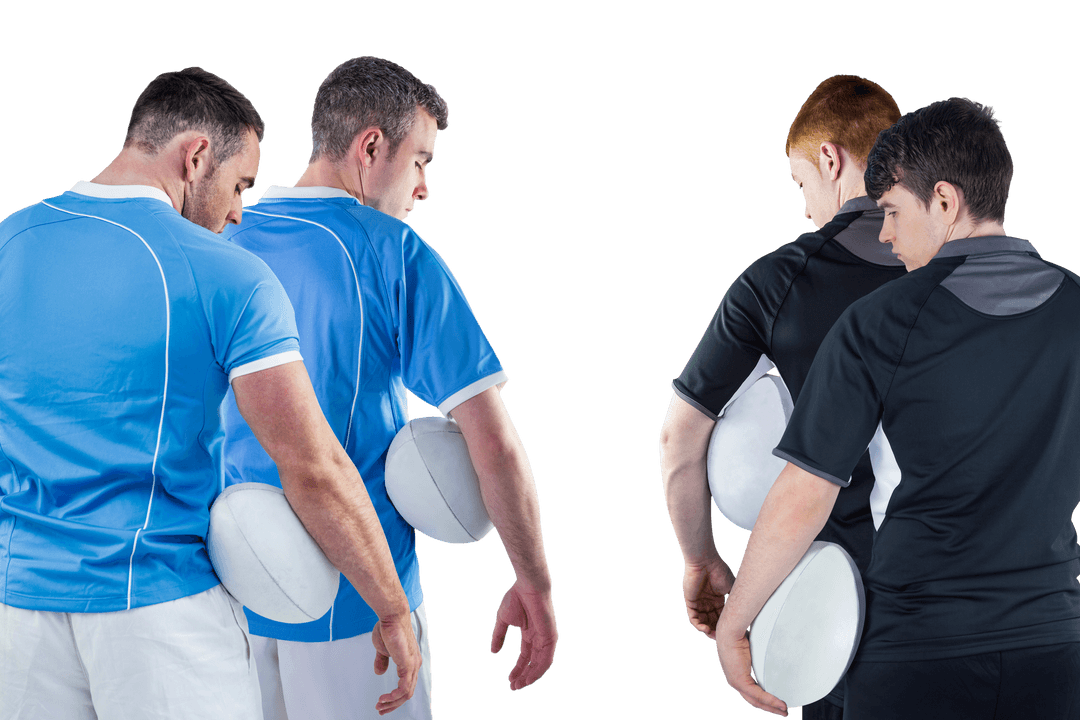 Transparent Diverse Rugby Players Holding Rugby Balls