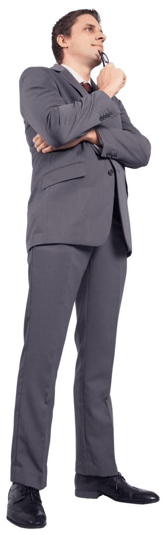 Caucasian Businessman in Thought on Transparent Background