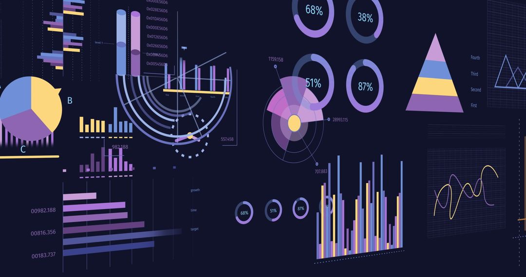 Abstract Interface Displaying Colorful Data Visualizations - Free Images, Stock Photos and Pictures on Pikwizard.com
