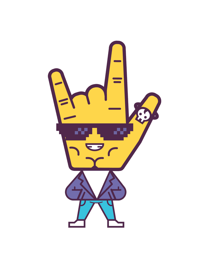 Cartoon Rock Hand Emoji on Transparent Background