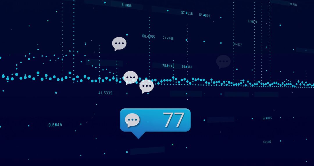 Blue Infographic with Data Points and Chat Indicators on Virtual Dashboard