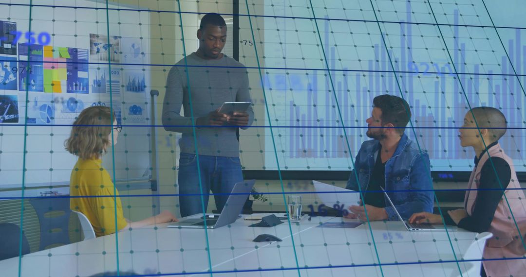 Business Presentation in Modern Office with Data Projections