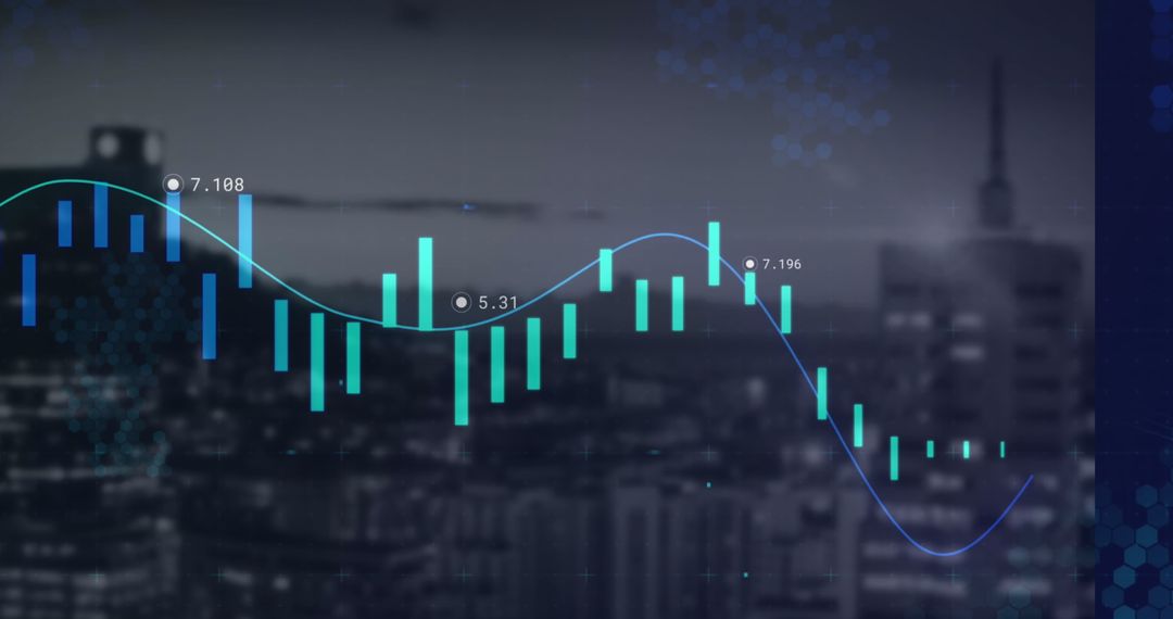 Digital Data Flow Over Financial Cityscape