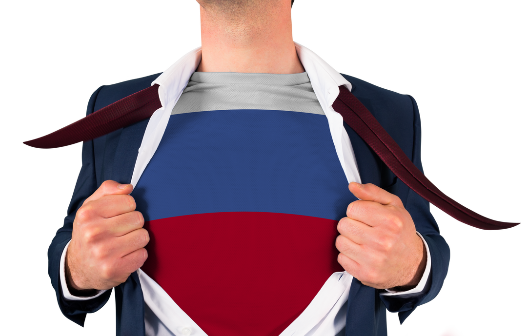 Businessman Opening Shirt to Reveal Russia Flag, Transparent Background - Download Free Stock Images Pikwizard.com