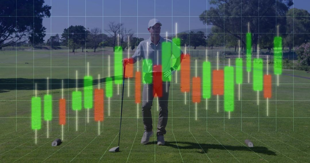 Golfer on Course with Financial Trading Chart Overlay
