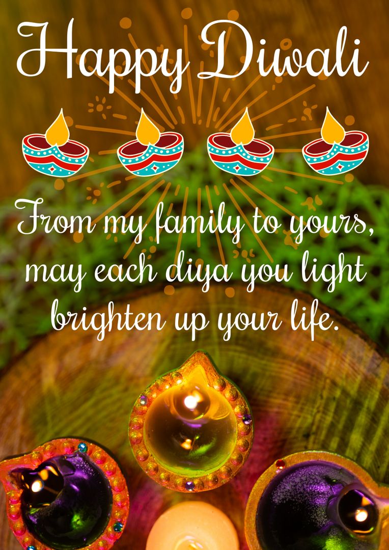 Happy Diwali Warm Wishes with Lit Diyas and Colorful Rangoli - Download Free Stock Templates Pikwizard.com