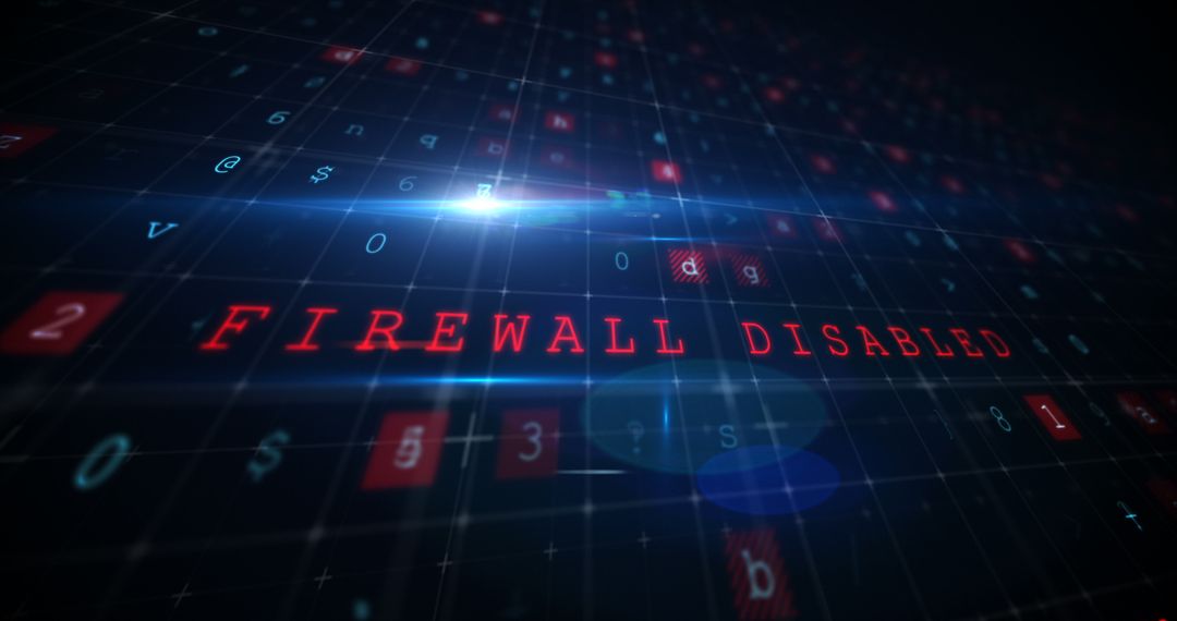 Firewall Disabled Warning in Cyberspace Security Threat Concept