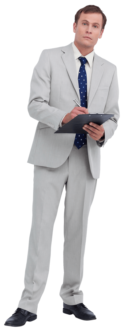 Transparent Businessman Taking Notes with Clipboard
