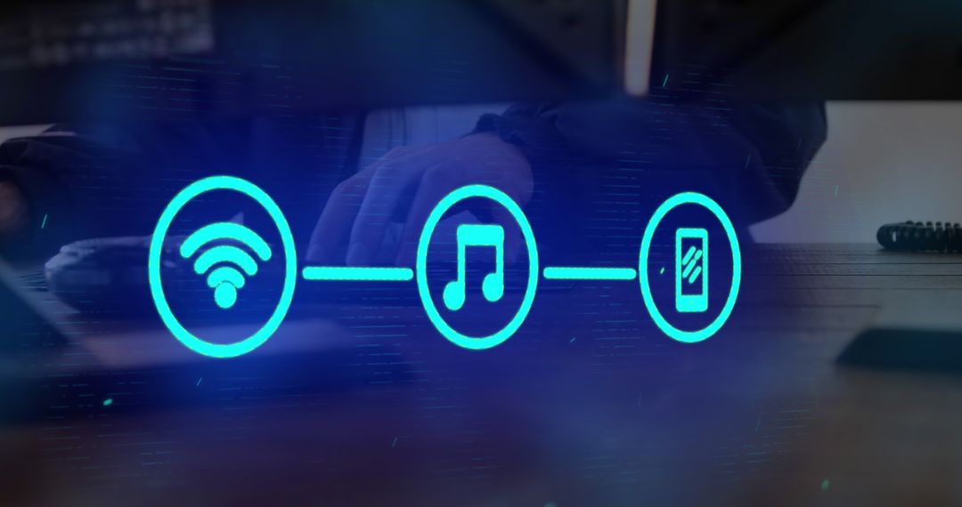 Abstract Digital Network Interface with Technology Icons